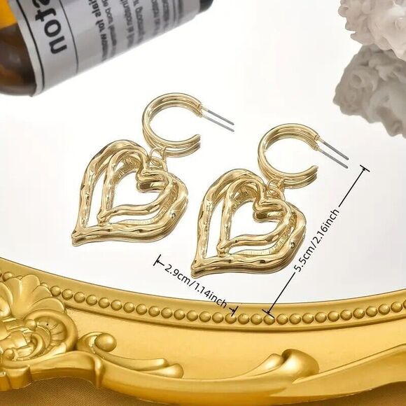 BOHO Double Layered Heart Dangle Earrings - Picture 4 of 5